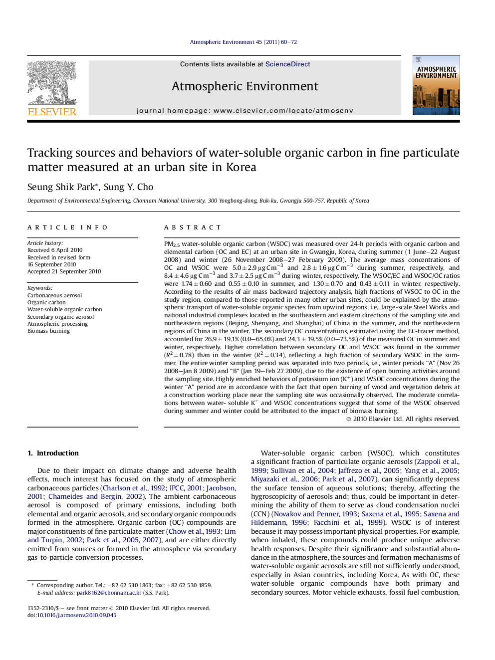 Tracking sources and behaviors of water-soluble organic carbon in fine particulate matter measured at an urban site in Korea