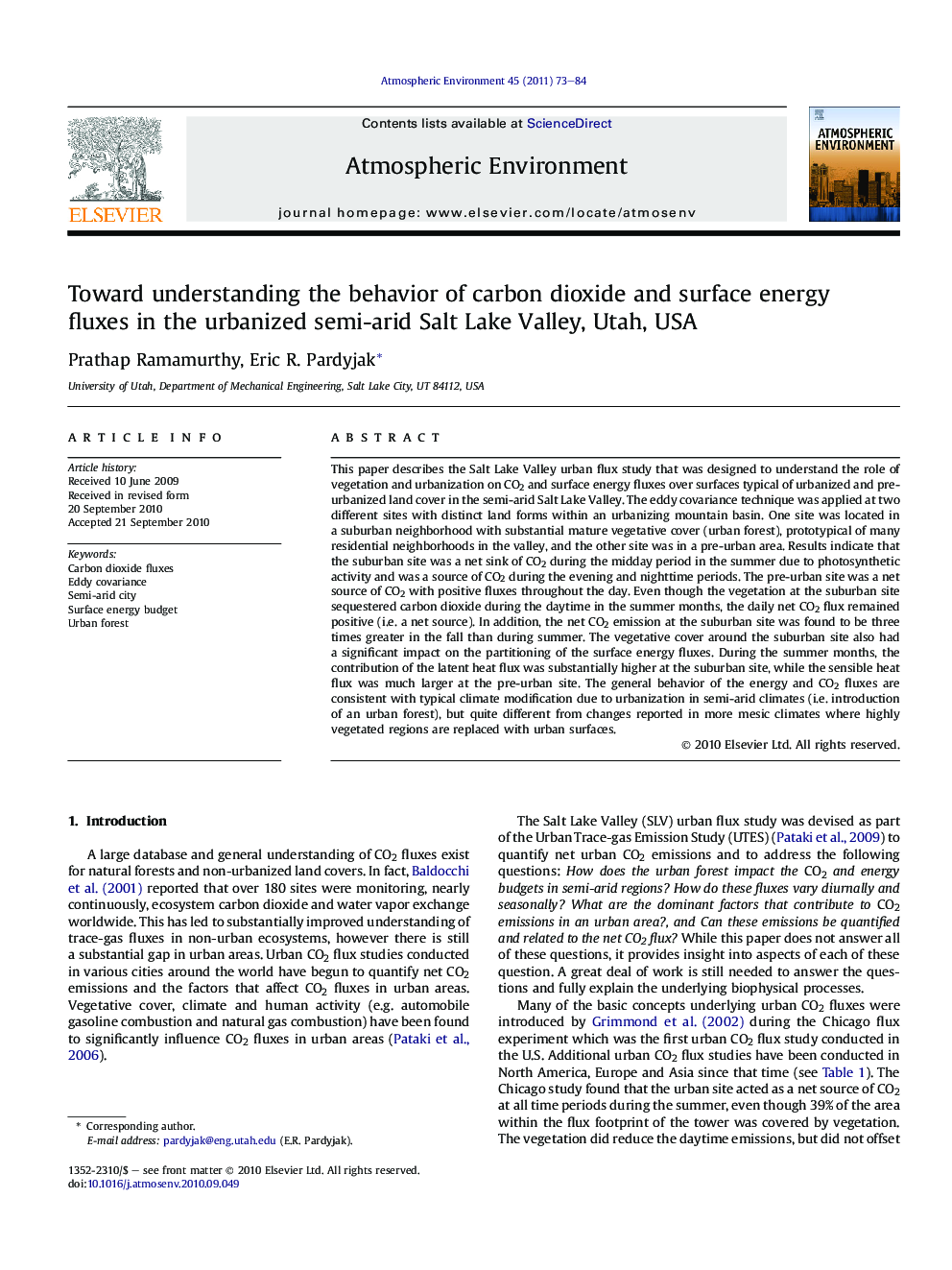 Toward understanding the behavior of carbon dioxide and surface energy fluxes in the urbanized semi-arid Salt Lake Valley, Utah, USA