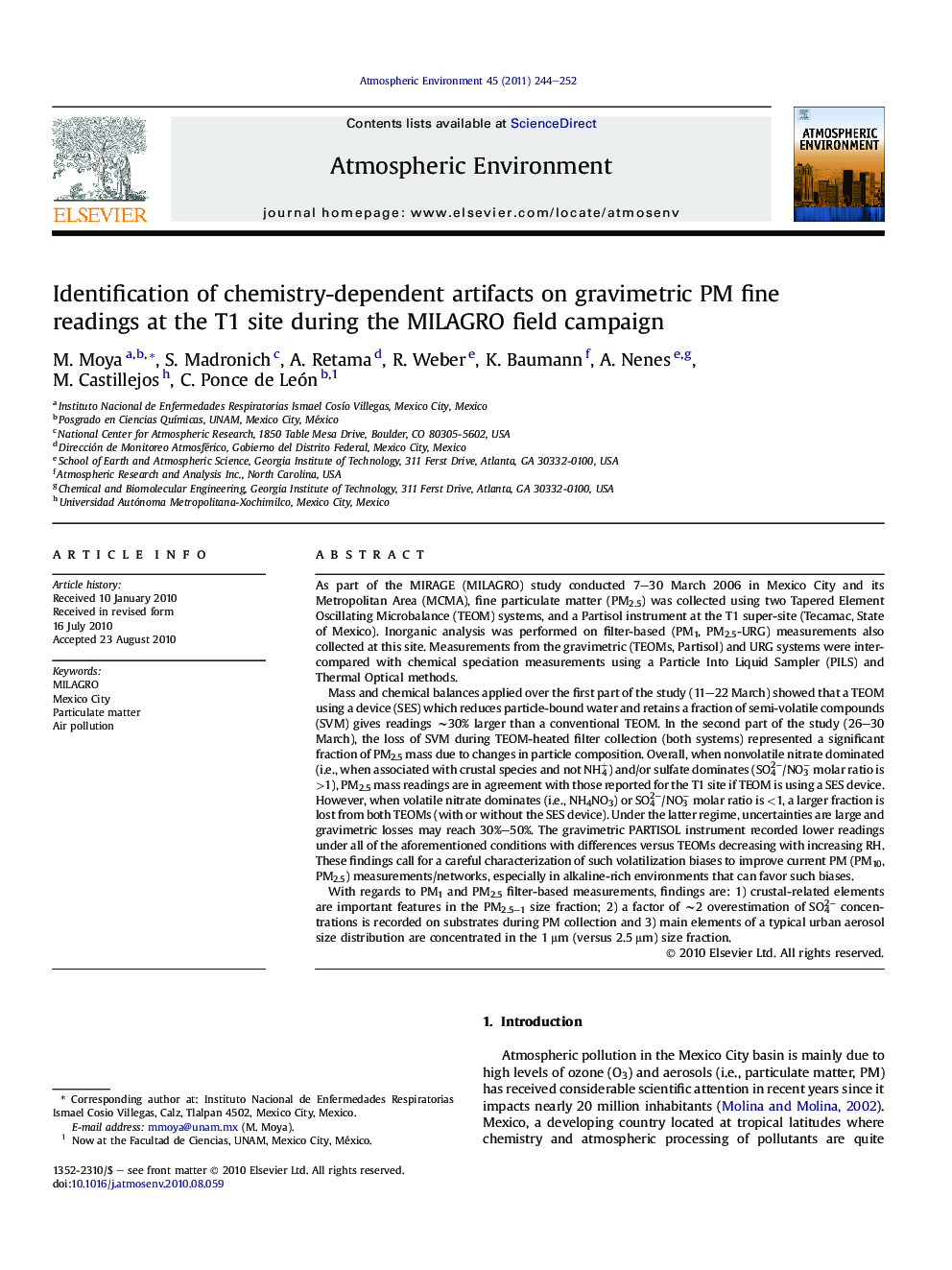 Identification of chemistry-dependent artifacts on gravimetric PM fine readings at the T1 site during the MILAGRO field campaign