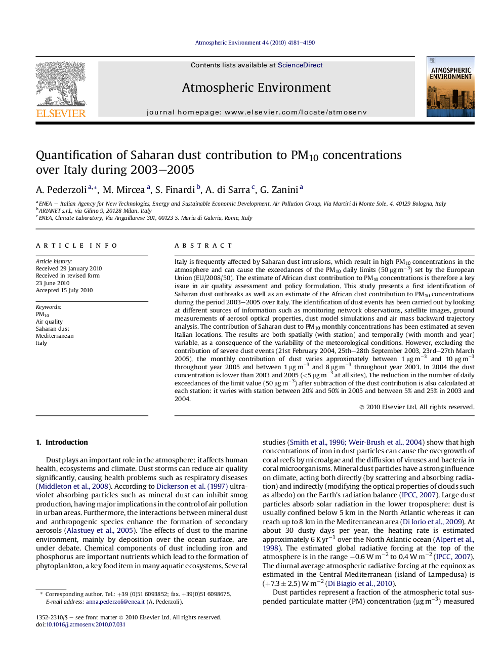 Quantification of Saharan dust contribution to PM10 concentrations over Italy during 2003–2005