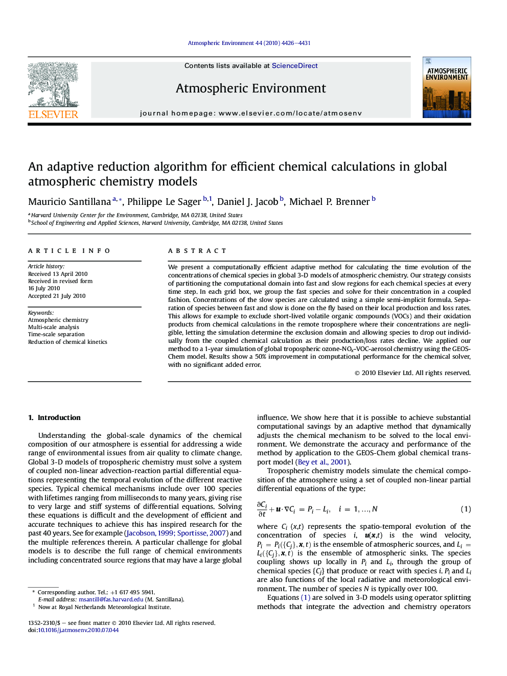 An adaptive reduction algorithm for efficient chemical calculations in global atmospheric chemistry models