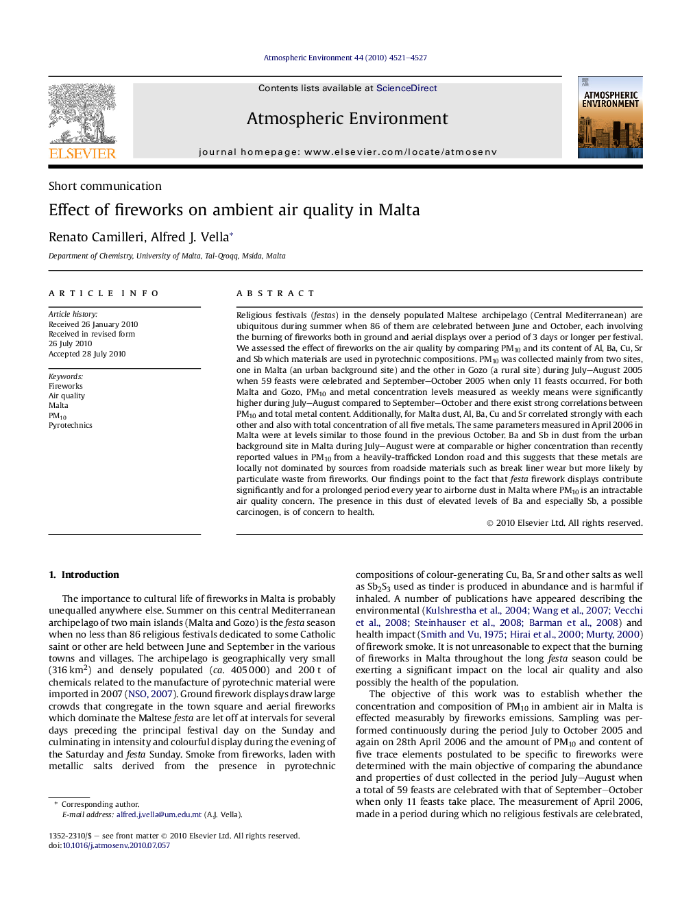 Effect of fireworks on ambient air quality in Malta