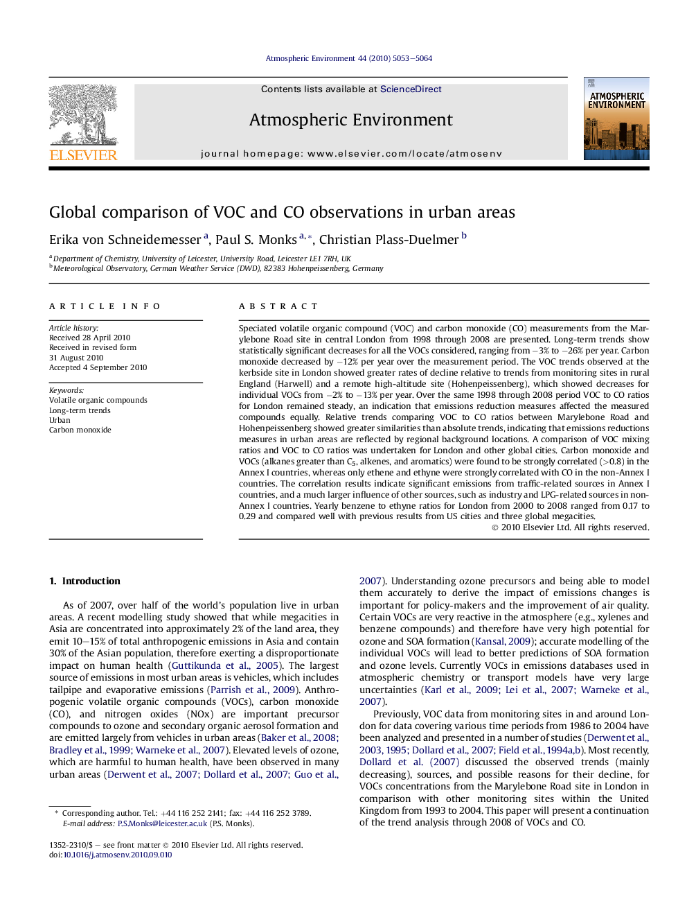 Global comparison of VOC and CO observations in urban areas