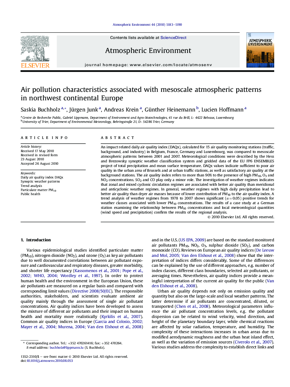 Air pollution characteristics associated with mesoscale atmospheric patterns in northwest continental Europe