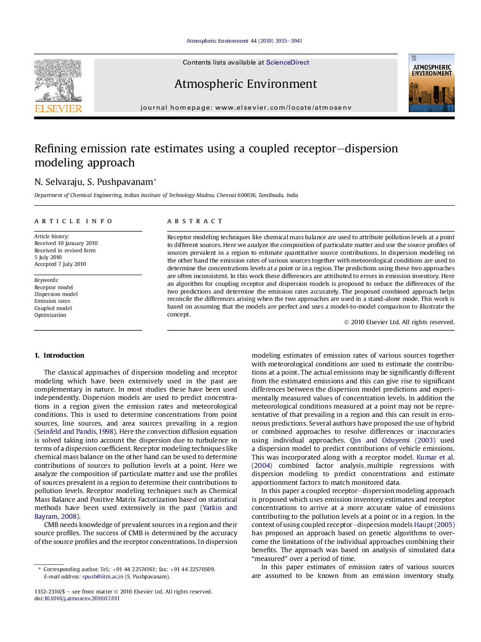 Refining emission rate estimates using a coupled receptor–dispersion modeling approach