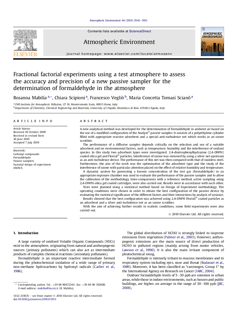 Fractional factorial experiments using a test atmosphere to assess the accuracy and precision of a new passive sampler for the determination of formaldehyde in the atmosphere