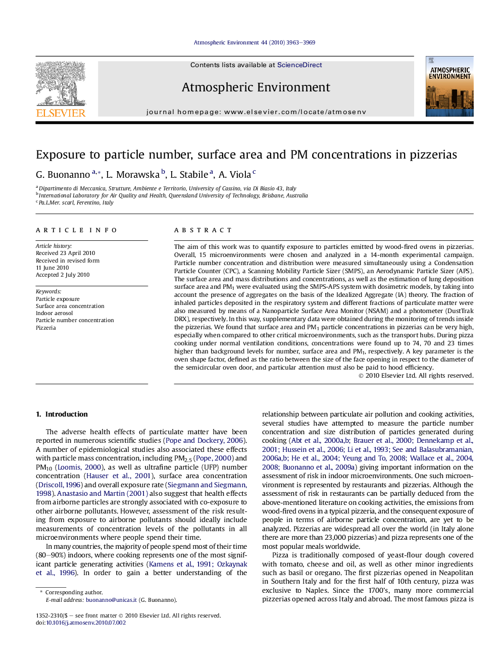 Exposure to particle number, surface area and PM concentrations in pizzerias