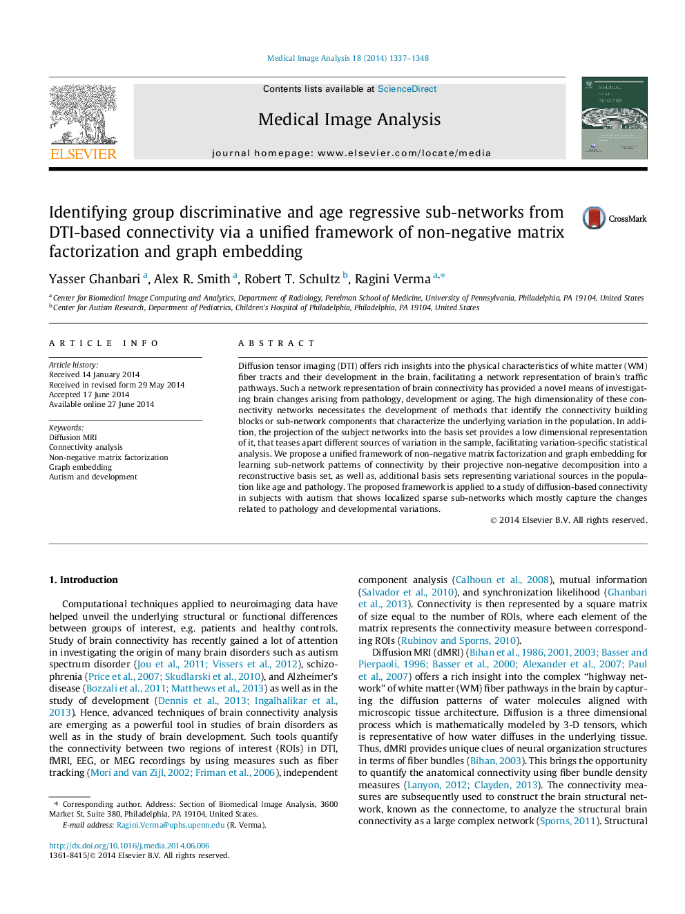 عکس صفحه اول مقاله: Identifying group discriminative and age regressive sub-networks from DTI-based connectivity via a unified framework of non-negative matrix factorization and graph embedding Identifying group discriminative and age regressive sub-networks from DTI-based connectivity via a unified framework of non-negative matrix factorization and graph embedding