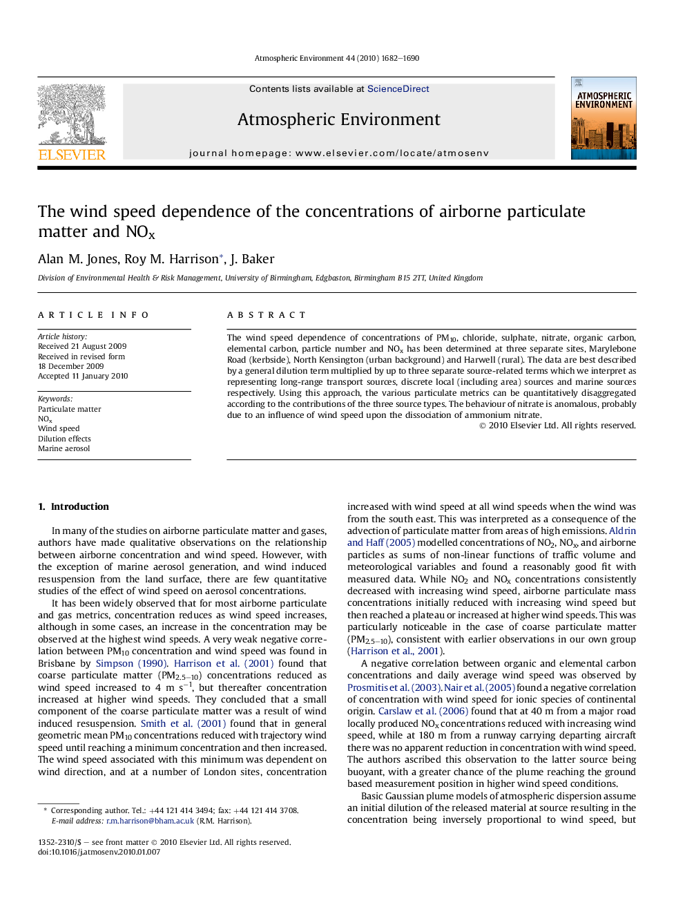 The wind speed dependence of the concentrations of airborne particulate matter and NOx