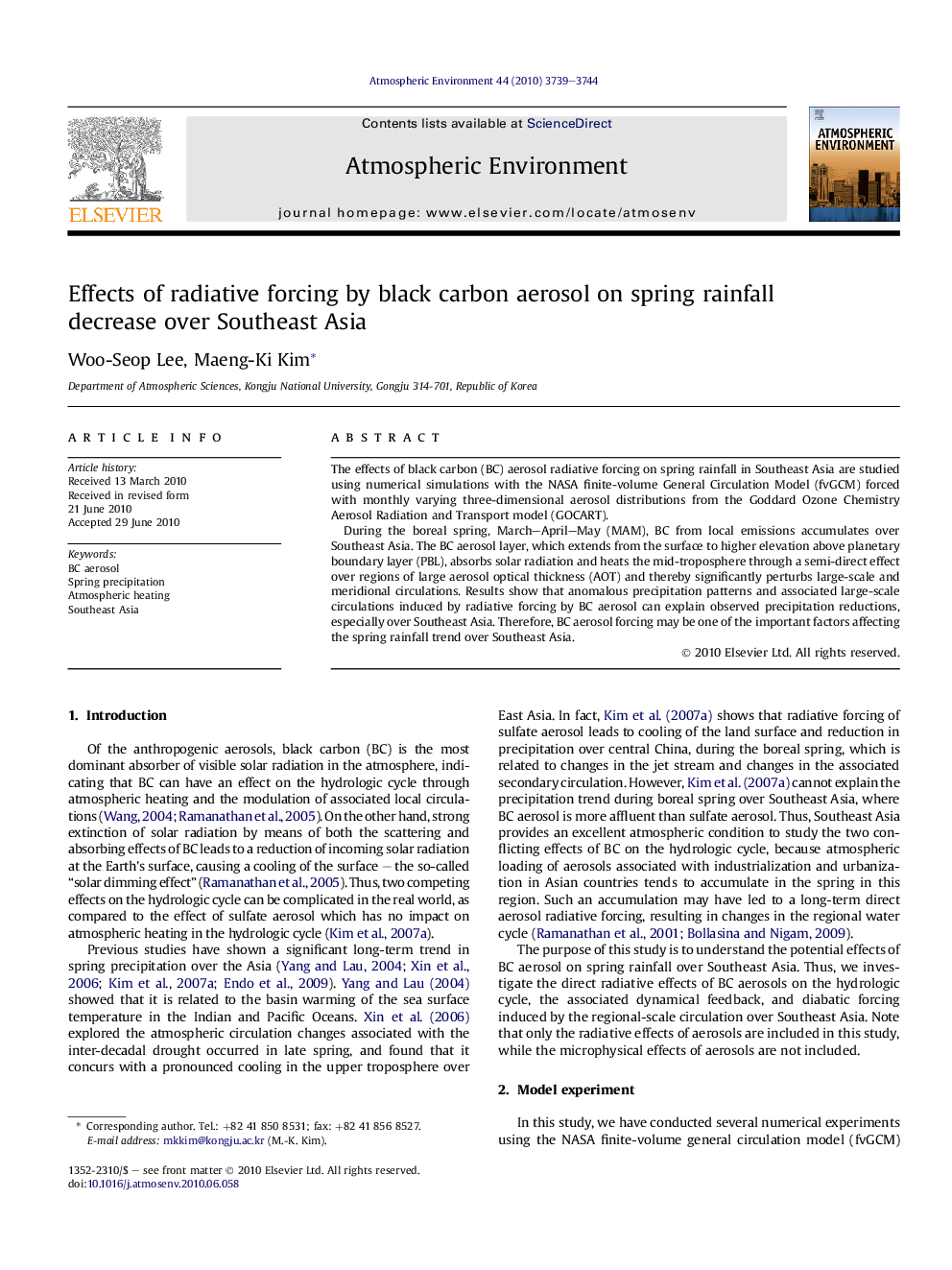 Effects of radiative forcing by black carbon aerosol on spring rainfall decrease over Southeast Asia