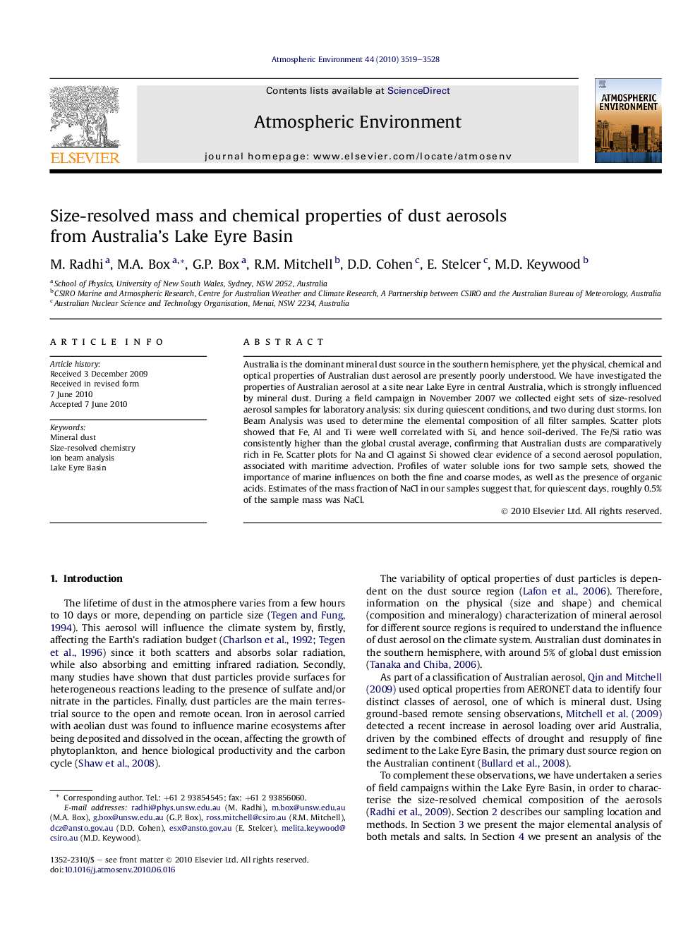 Size-resolved mass and chemical properties of dust aerosols from Australia’s Lake Eyre Basin