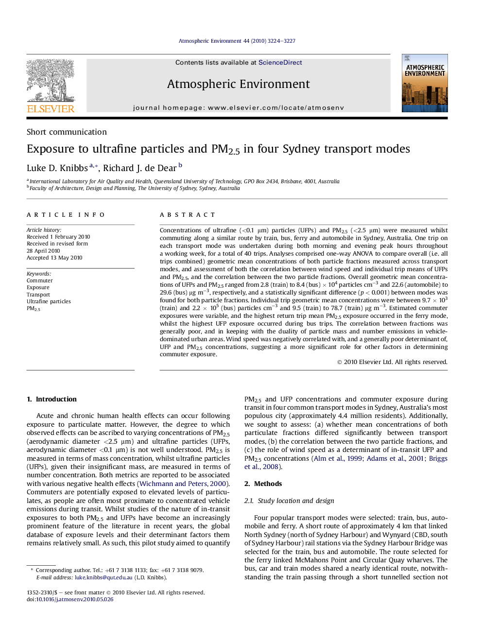 Exposure to ultrafine particles and PM2.5 in four Sydney transport modes