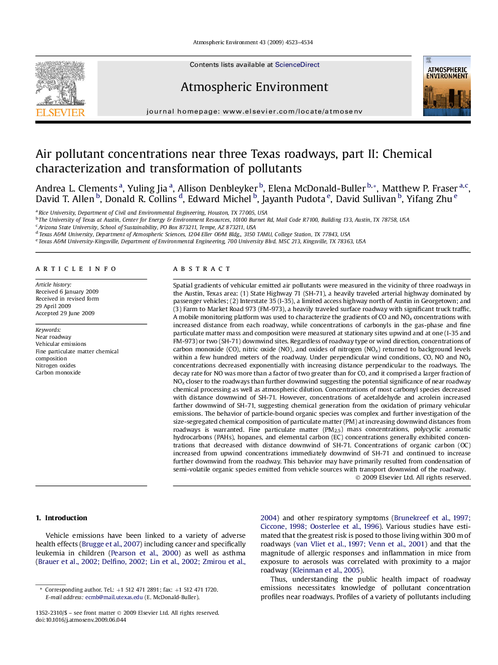 Air pollutant concentrations near three Texas roadways, part II: Chemical characterization and transformation of pollutants