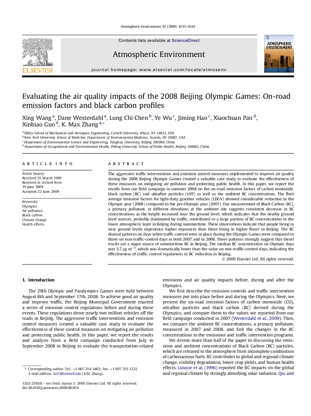 Evaluating the air quality impacts of the 2008 Beijing Olympic Games: On-road emission factors and black carbon profiles