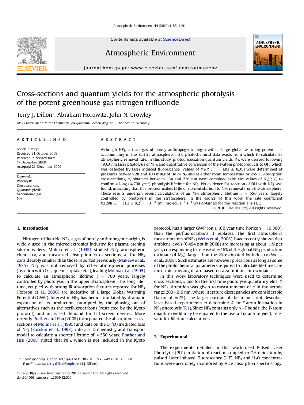 Cross-sections and quantum yields for the atmospheric photolysis of the potent greenhouse gas nitrogen trifluoride