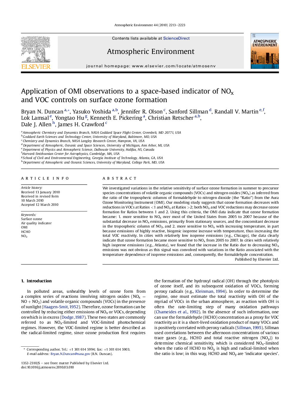 Application of OMI observations to a space-based indicator of NOx and VOC controls on surface ozone formation