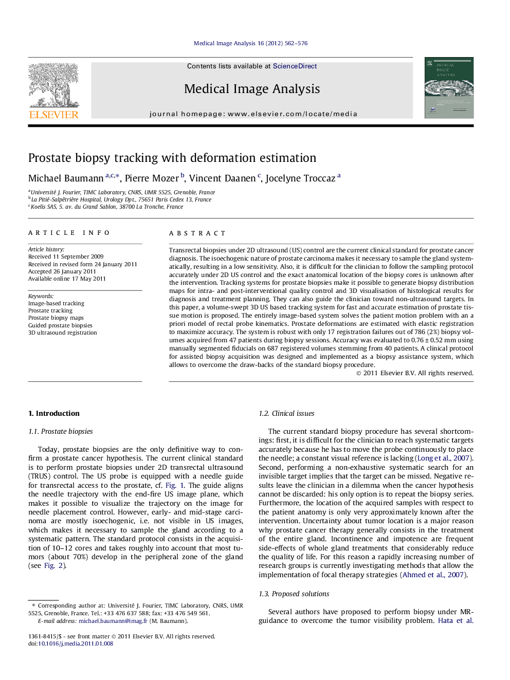 عکس صفحه اول مقاله: Prostate biopsy tracking with deformation estimation Prostate biopsy tracking with deformation estimation