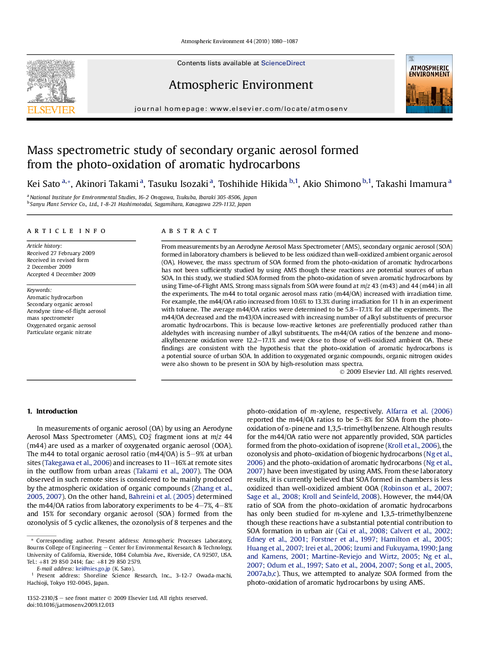 Mass spectrometric study of secondary organic aerosol formed from the photo-oxidation of aromatic hydrocarbons