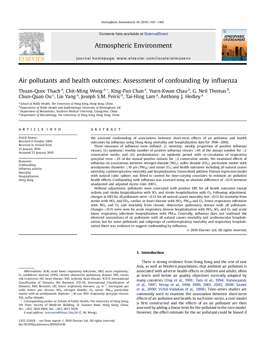 Air pollutants and health outcomes: Assessment of confounding by influenza