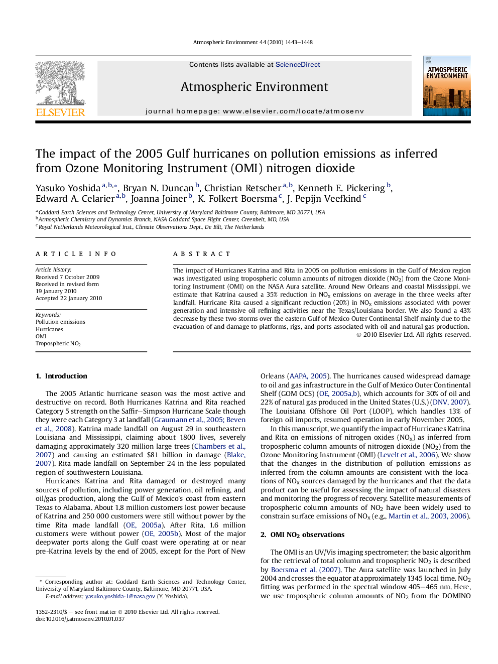 The impact of the 2005 Gulf hurricanes on pollution emissions as inferred from Ozone Monitoring Instrument (OMI) nitrogen dioxide