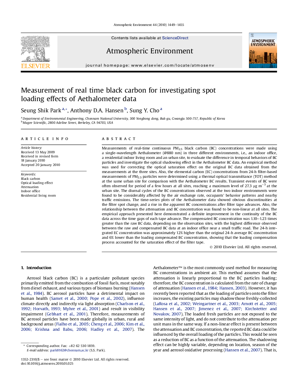 Measurement of real time black carbon for investigating spot loading effects of Aethalometer data