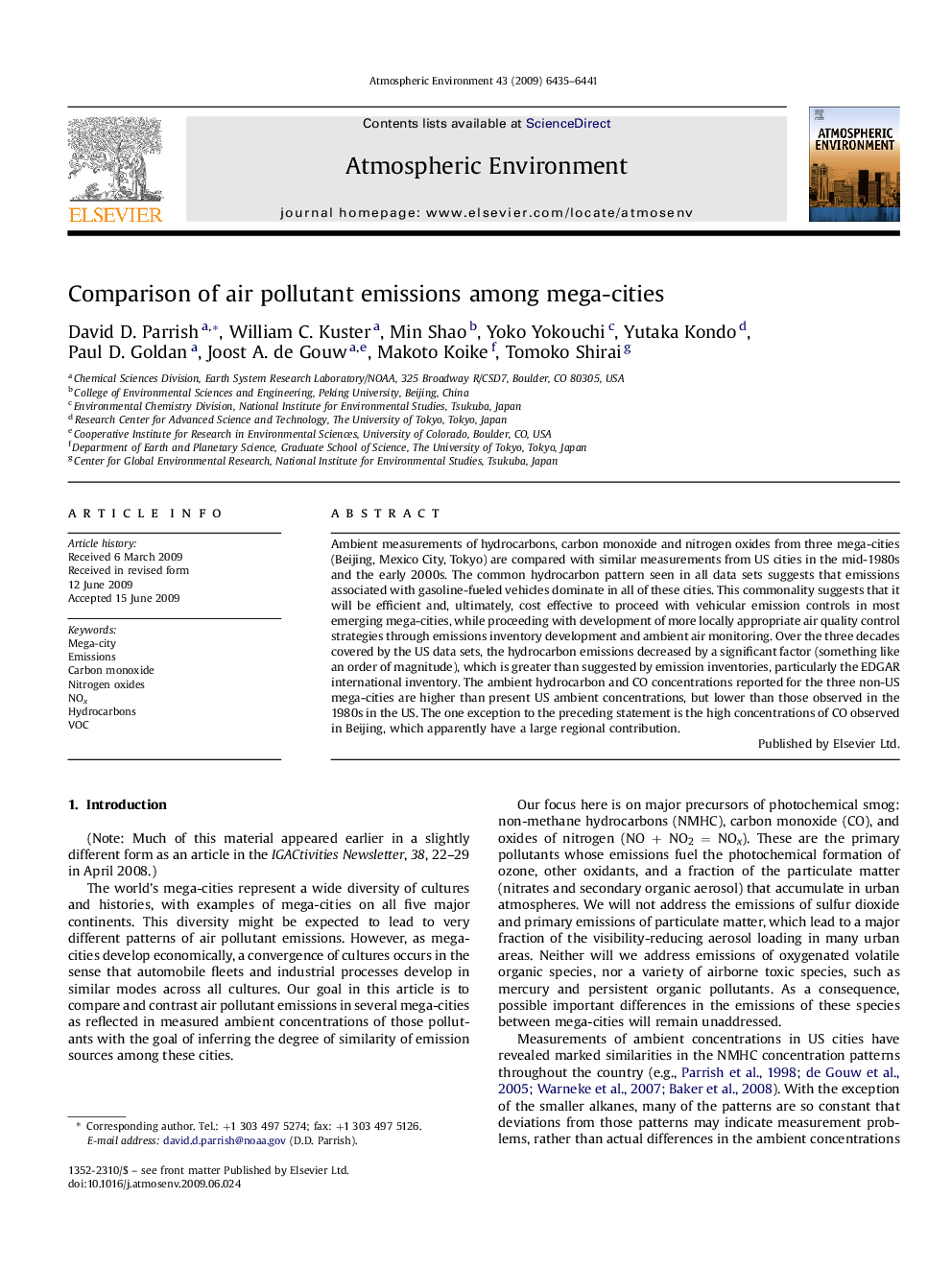 Comparison of air pollutant emissions among mega-cities