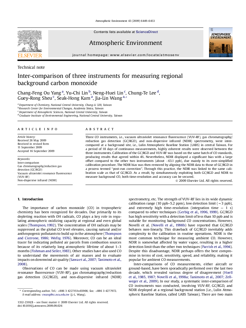 Inter-comparison of three instruments for measuring regional background carbon monoxide