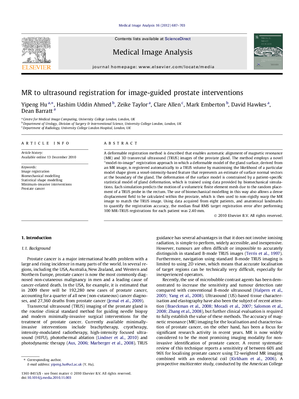 MR to ultrasound registration for image-guided prostate interventions