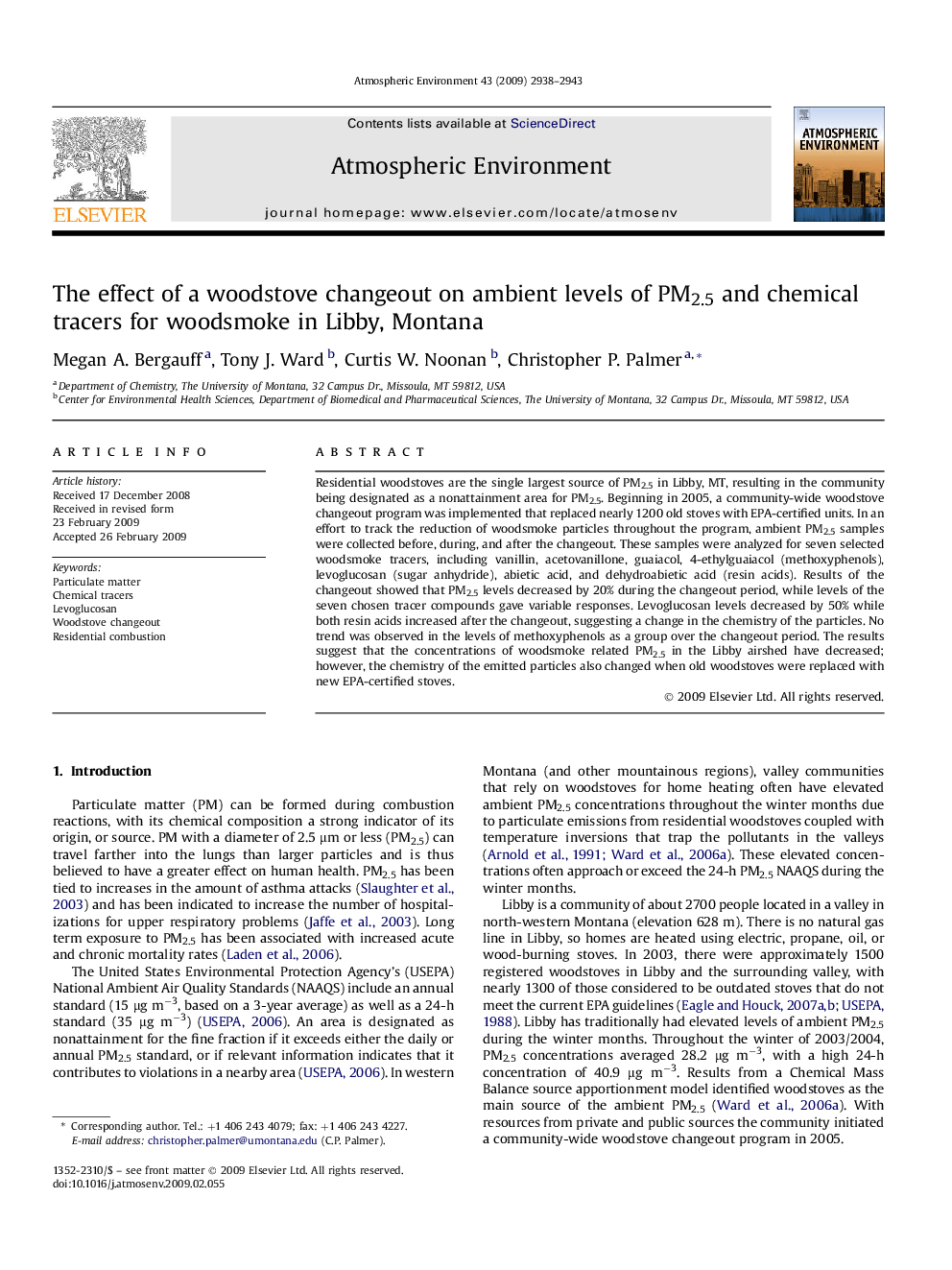 The effect of a woodstove changeout on ambient levels of PM2.5 and chemical tracers for woodsmoke in Libby, Montana