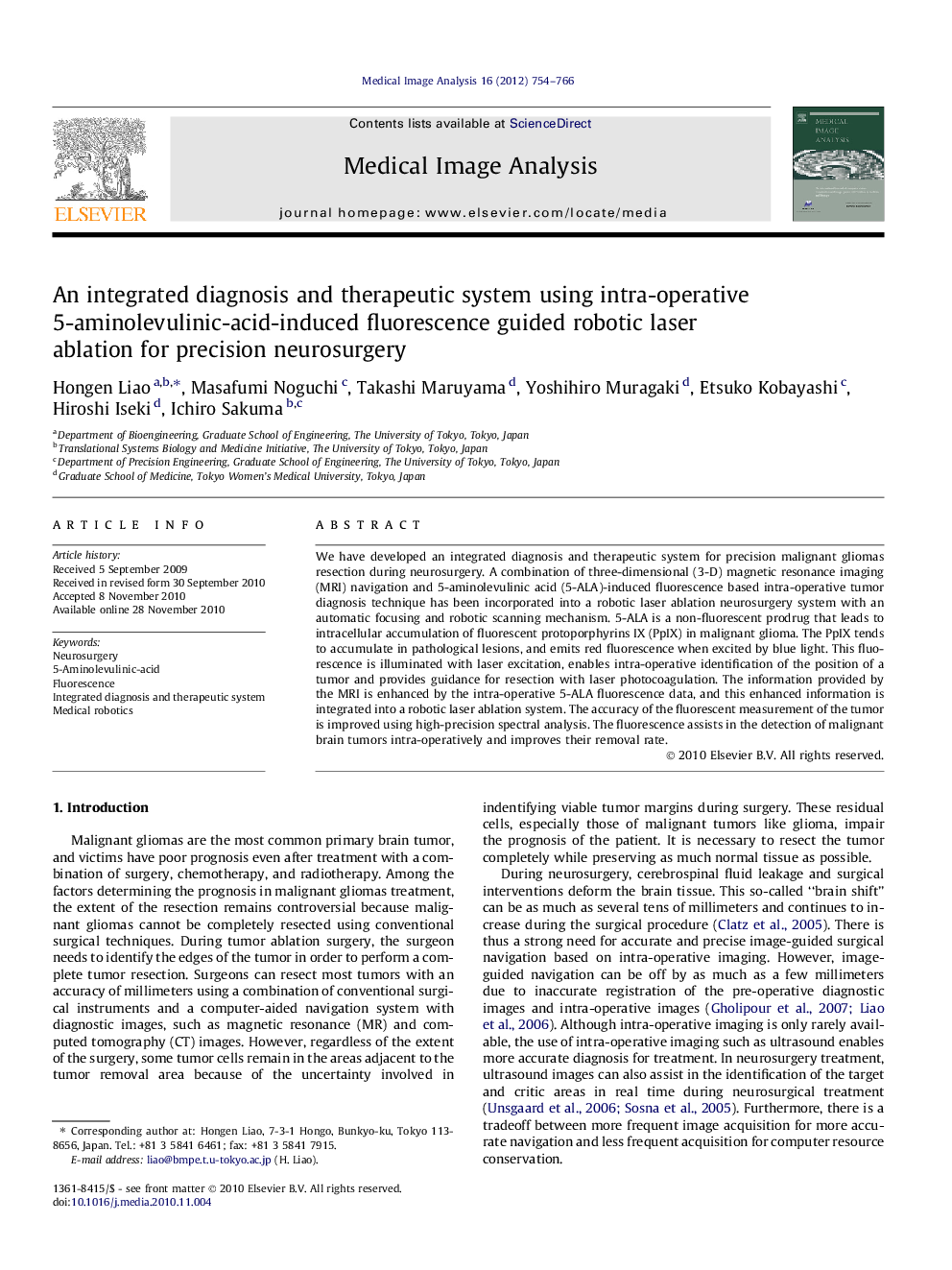 An integrated diagnosis and therapeutic system using intra-operative 5-aminolevulinic-acid-induced fluorescence guided robotic laser ablation for precision neurosurgery