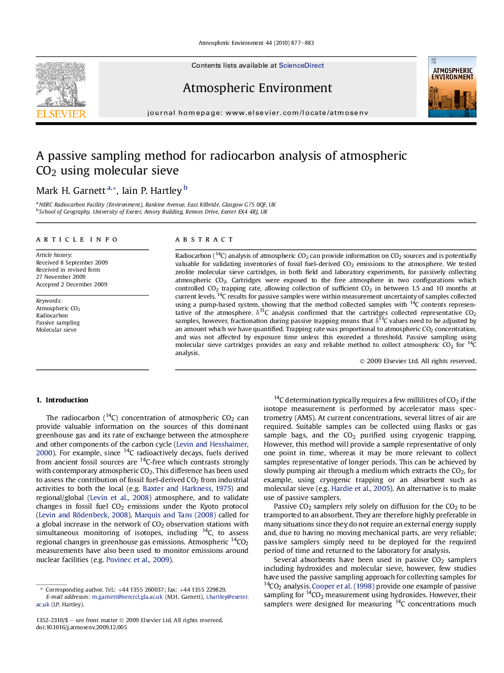 A passive sampling method for radiocarbon analysis of atmospheric CO2 using molecular sieve