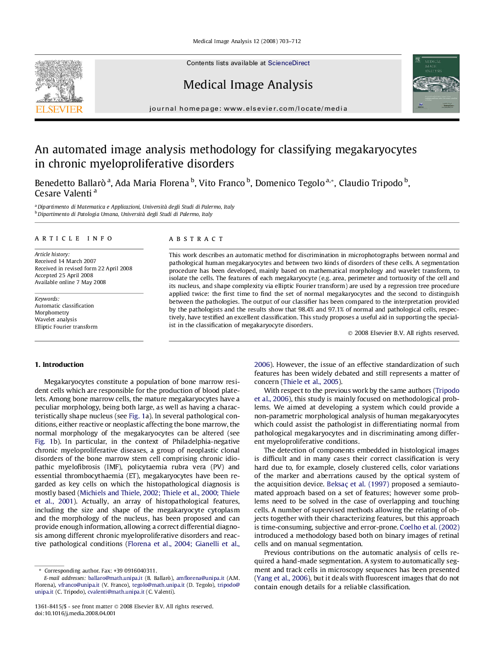 An automated image analysis methodology for classifying megakaryocytes in chronic myeloproliferative disorders