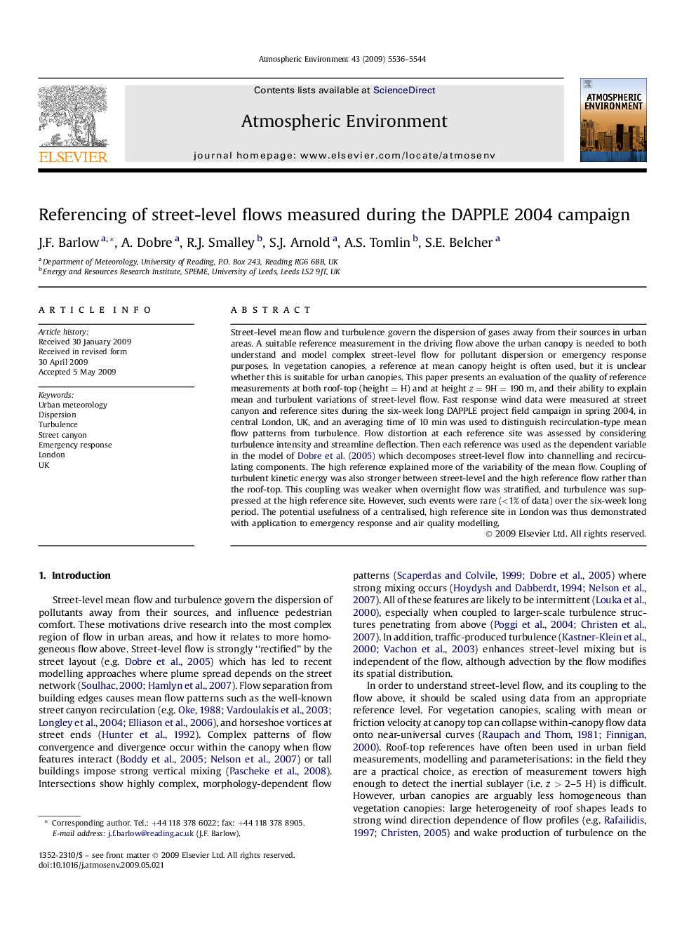 Referencing of street-level flows measured during the DAPPLE 2004 campaign