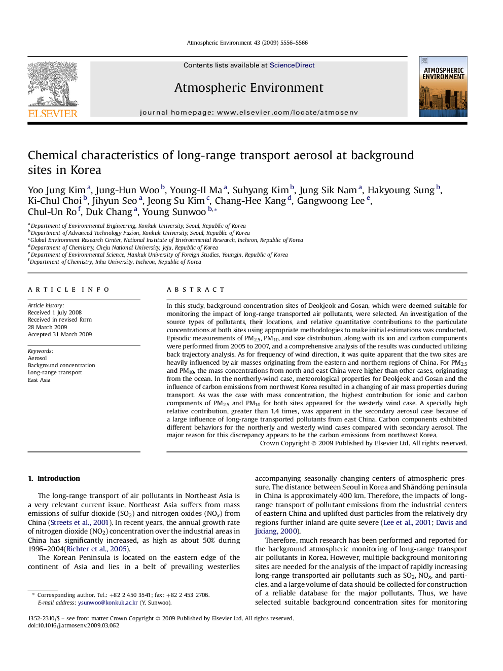 Chemical characteristics of long-range transport aerosol at background sites in Korea