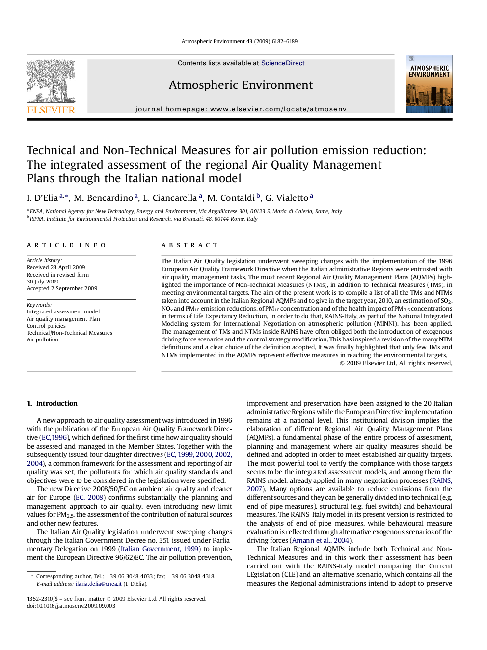 Technical and Non-Technical Measures for air pollution emission reduction: The integrated assessment of the regional Air Quality Management Plans through the Italian national model