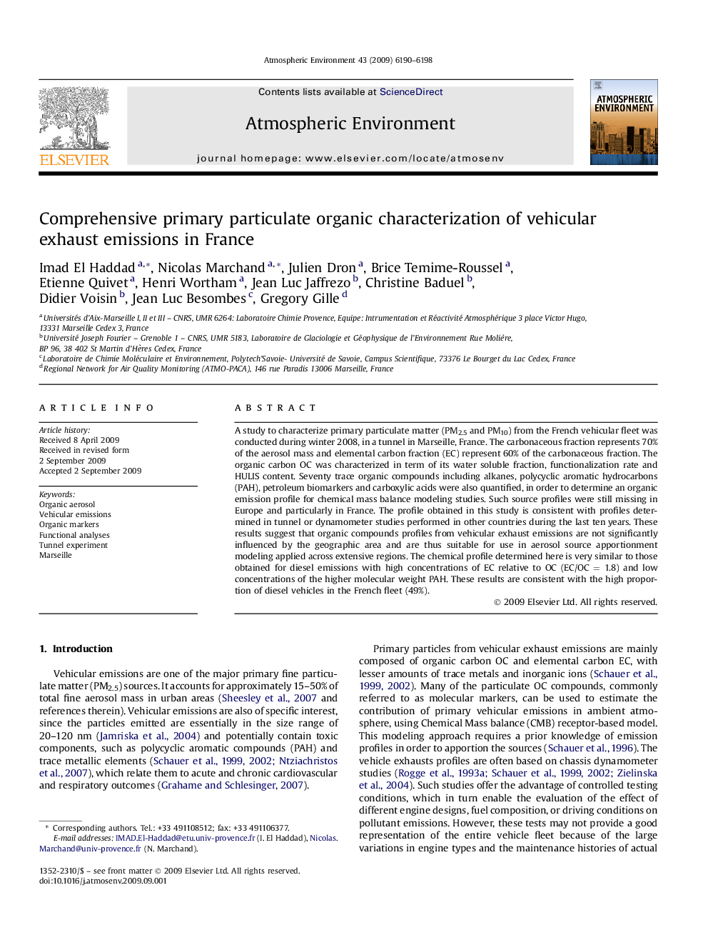 Comprehensive primary particulate organic characterization of vehicular exhaust emissions in France