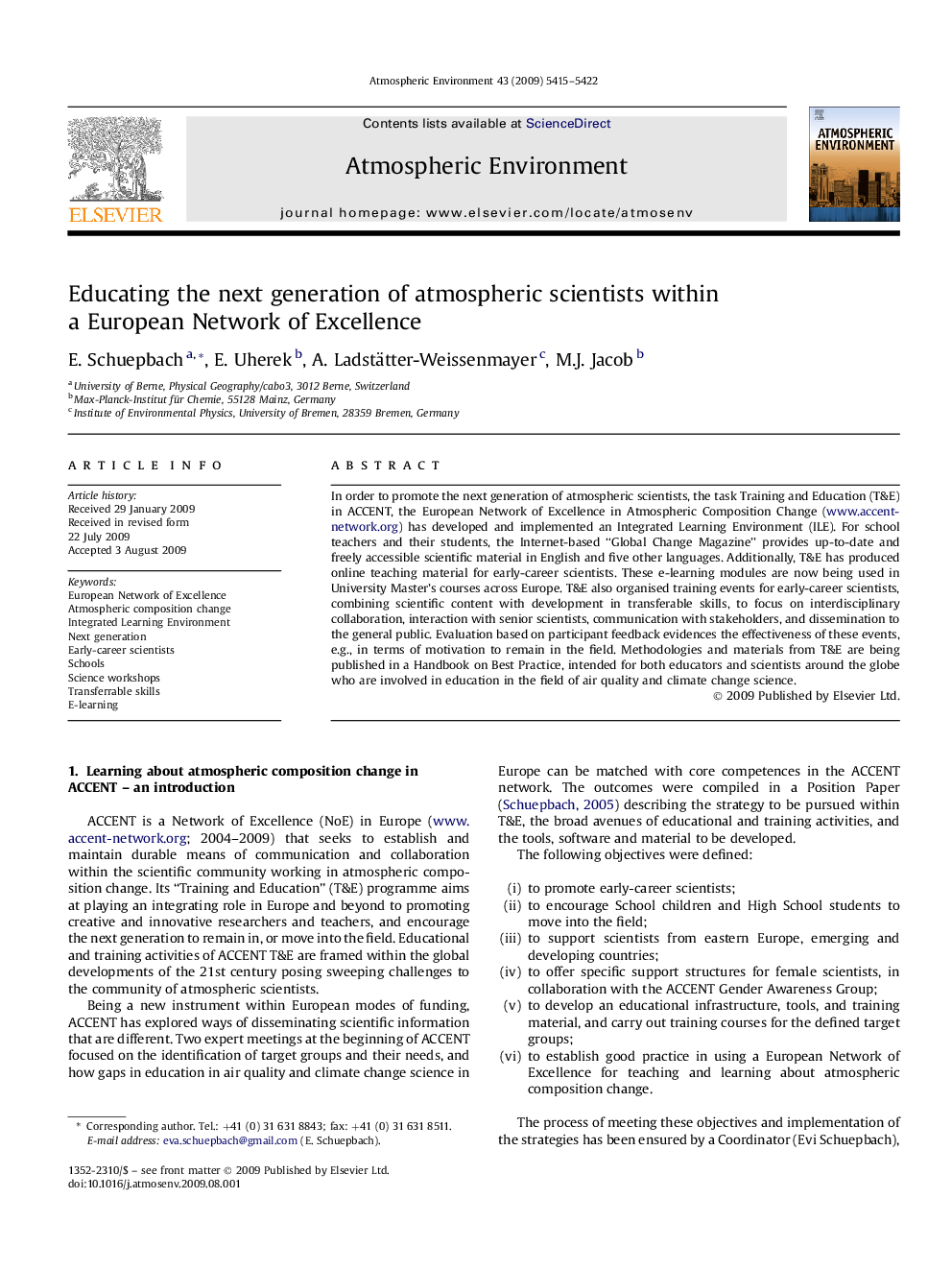 Educating the next generation of atmospheric scientists within a European Network of Excellence