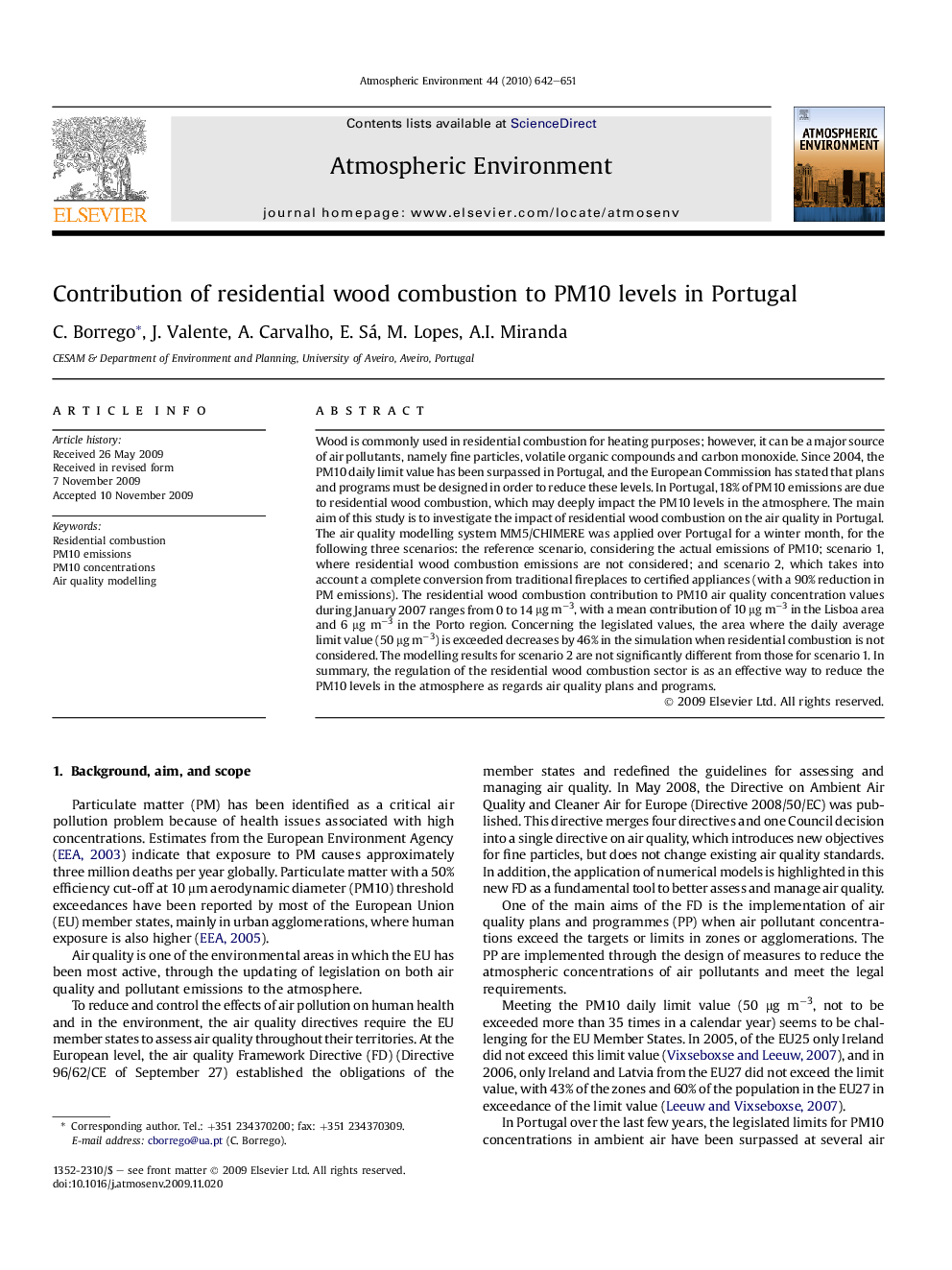 Contribution of residential wood combustion to PM10 levels in Portugal