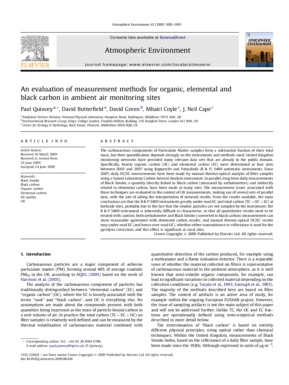 An evaluation of measurement methods for organic, elemental and black carbon in ambient air monitoring sites