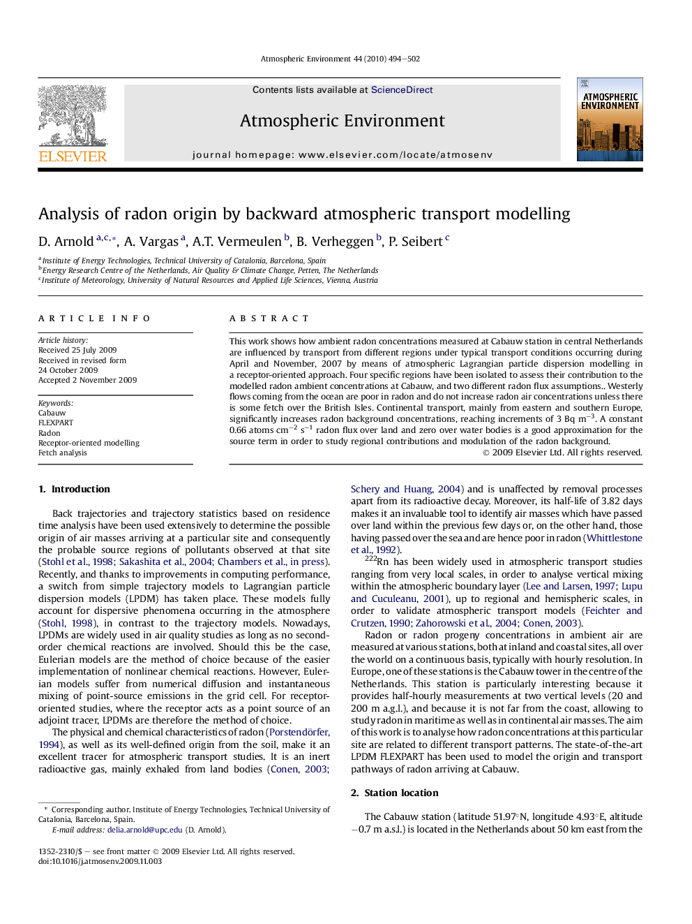 Analysis of radon origin by backward atmospheric transport modelling