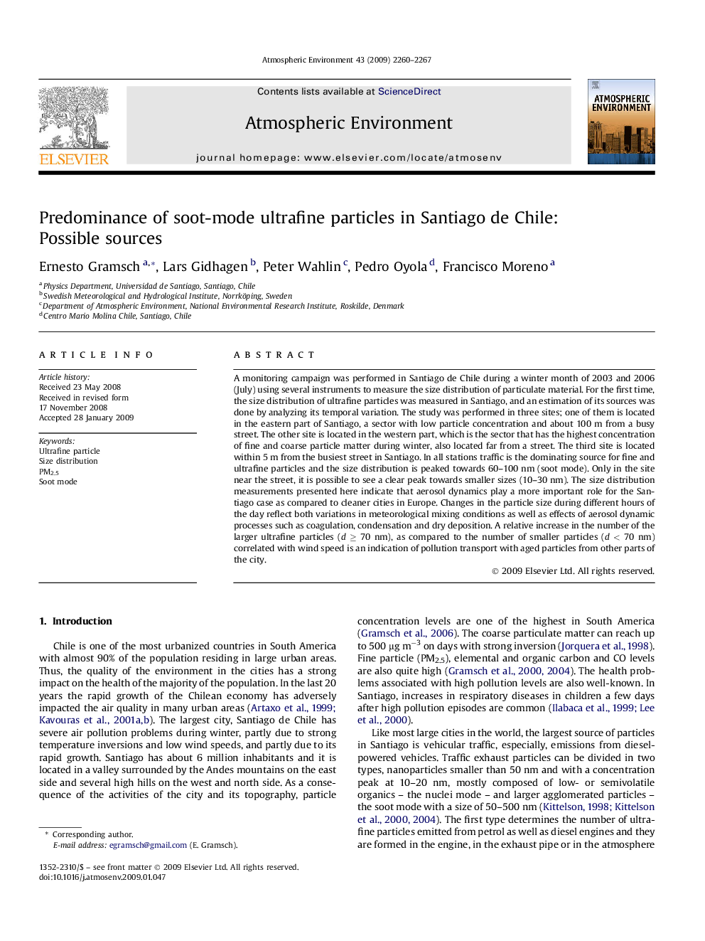 Predominance of soot-mode ultrafine particles in Santiago de Chile: Possible sources