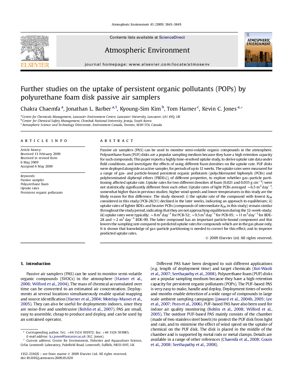 Further studies on the uptake of persistent organic pollutants (POPs) by polyurethane foam disk passive air samplers