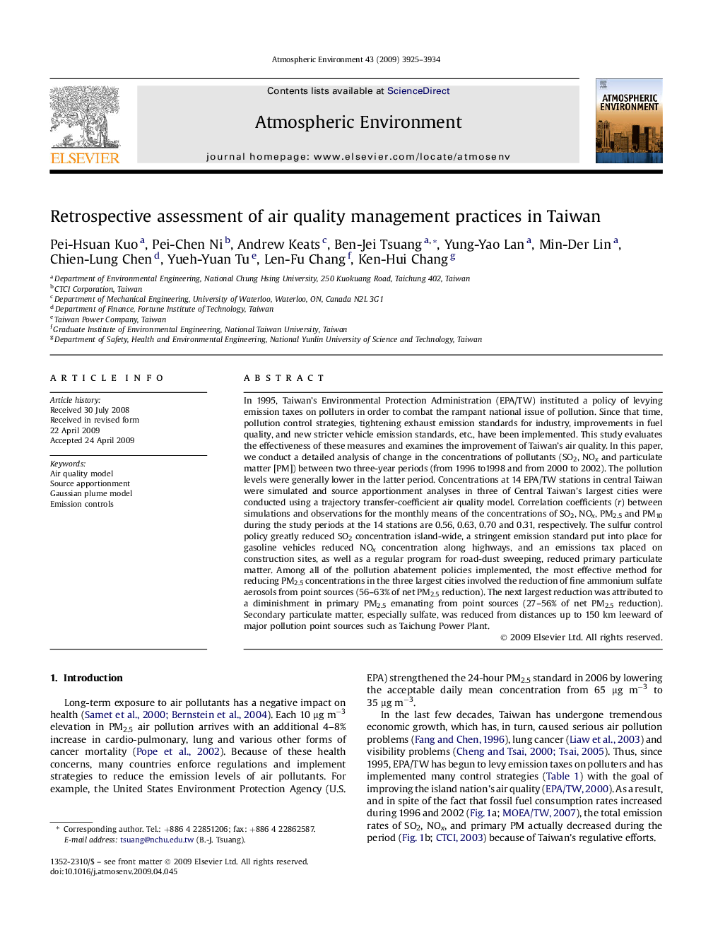 Retrospective assessment of air quality management practices in Taiwan