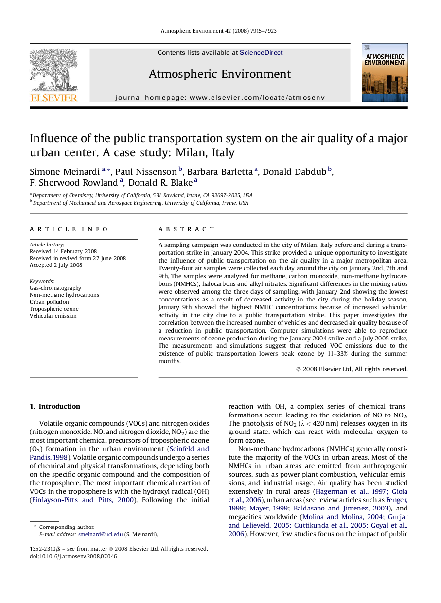 Influence of the public transportation system on the air quality of a major urban center. A case study: Milan, Italy