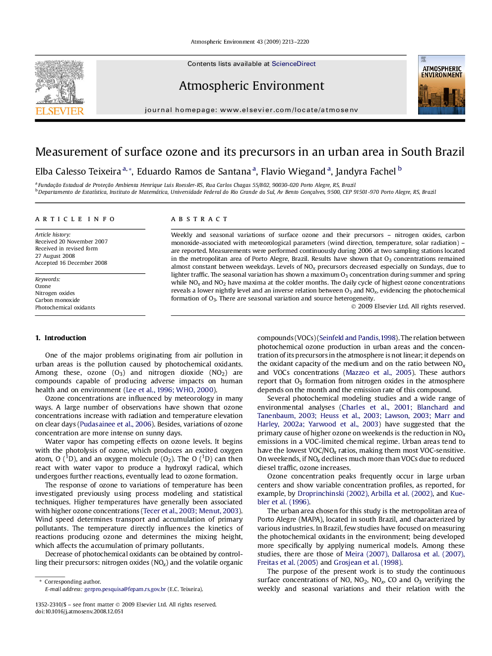 Measurement of surface ozone and its precursors in an urban area in South Brazil