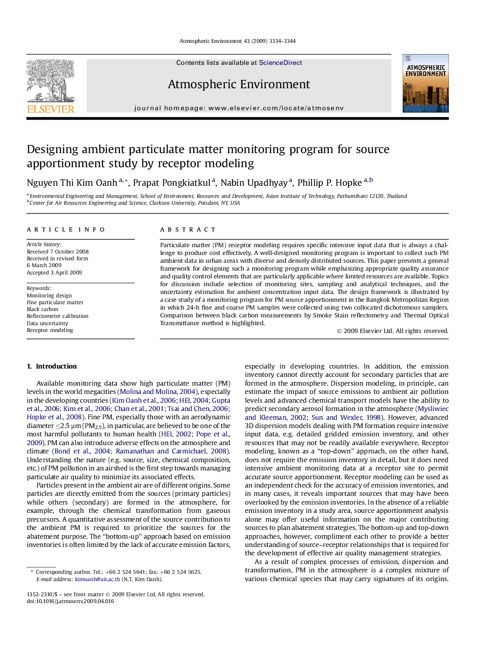 Designing ambient particulate matter monitoring program for source apportionment study by receptor modeling