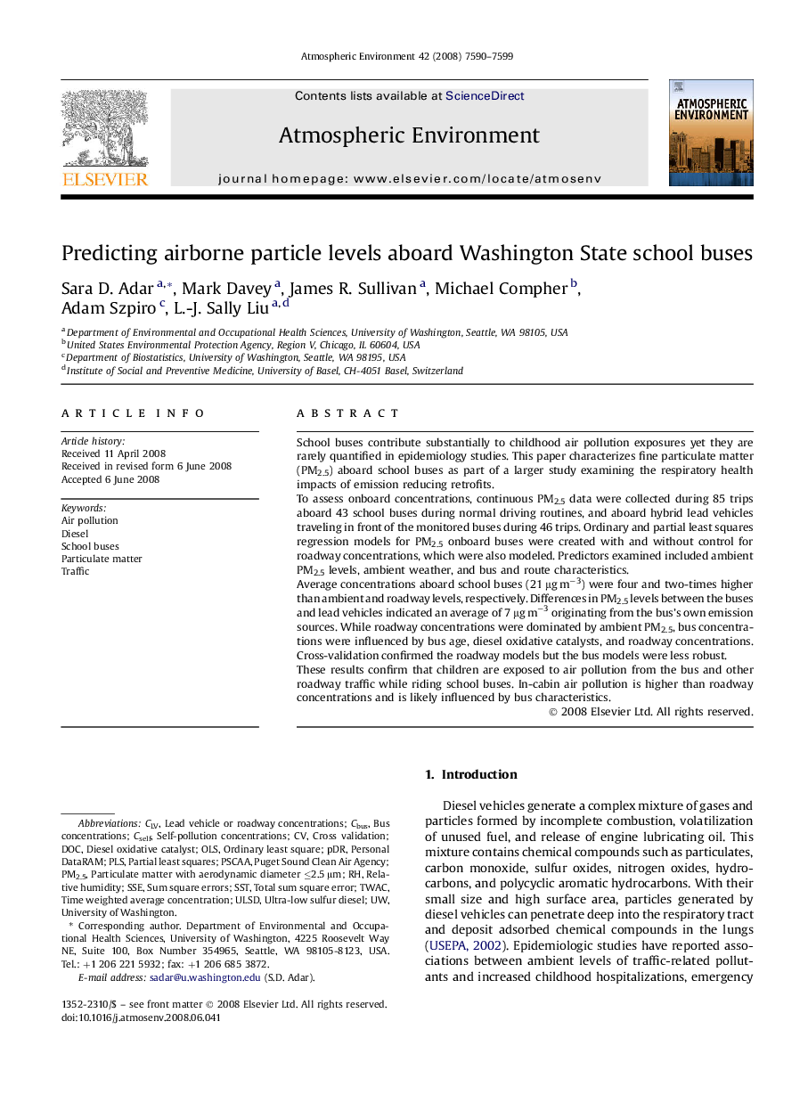 Predicting airborne particle levels aboard Washington State school buses