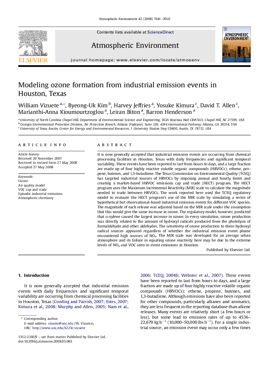 Modeling ozone formation from industrial emission events in Houston, Texas