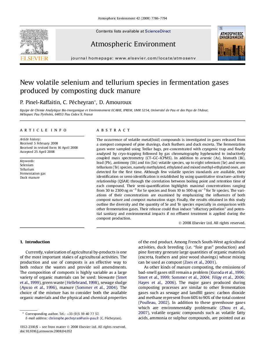 New volatile selenium and tellurium species in fermentation gases produced by composting duck manure