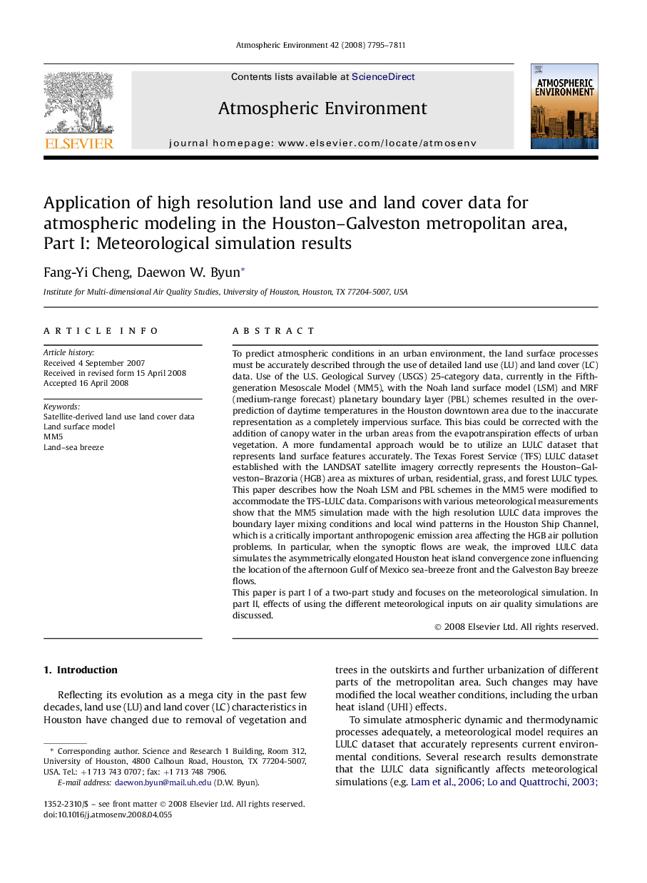 Application of high resolution land use and land cover data for atmospheric modeling in the Houston–Galveston metropolitan area, Part I: Meteorological simulation results